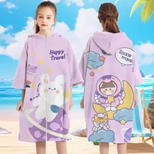 Suede Kids Hooded Towel SKU-02-Zipper Style-Moon Girl (recommended height 125_155cm)