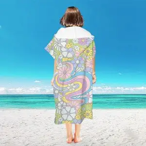 Microfiber Surf Ponchos SKU-11-Rainbow Flowers