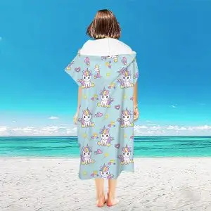 Microfiber Surf Changing Towel Poncho SKU-13-Blue unicorn