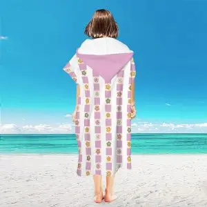 Microfiber Hooded Towel Ponchos SKU-32-Flower vertical stripes purple