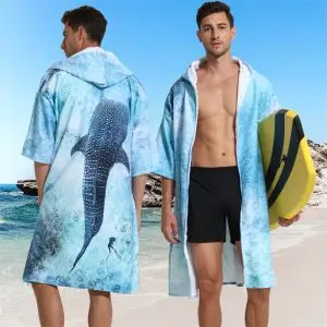 Microfiber Surf Towel Poncho SKU-96-With sleeve and zipper-Whale shark