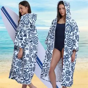 Microfiber Swim Poncho Changing Towel SKU-97-With Sleeve N zipper-Floral
